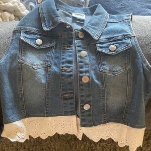 Girls denim vest with lace trim